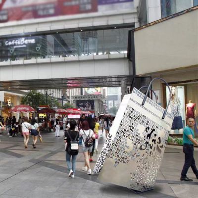不锈钢购物袋标志景观雕塑
