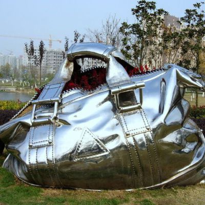 不锈钢购物袋景观雕塑