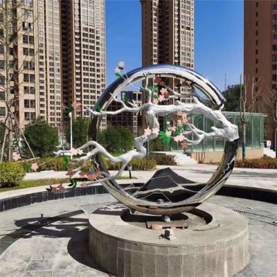 不锈钢树枝圆环雕塑