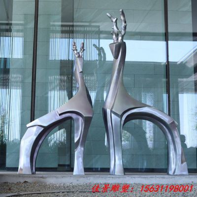 小鹿雕塑不锈钢户外景区动物