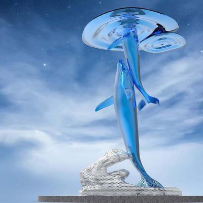 城市不锈钢海豚水景雕塑