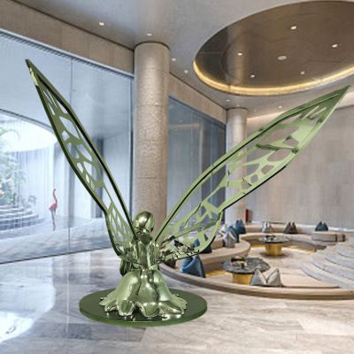 小区电镀金属花仙子雕塑