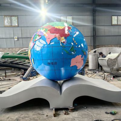 地图浮雕水转球 不锈钢雕塑空心圆球