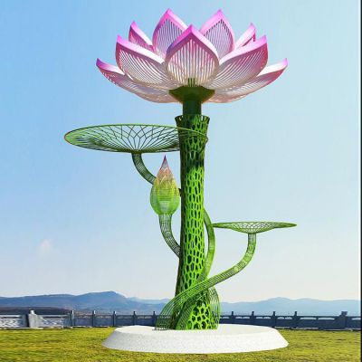 荷花雕塑 小区不锈钢雕塑