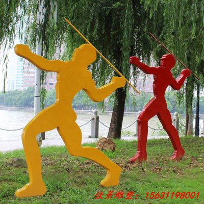 剪影不锈钢掷标枪人物雕塑 