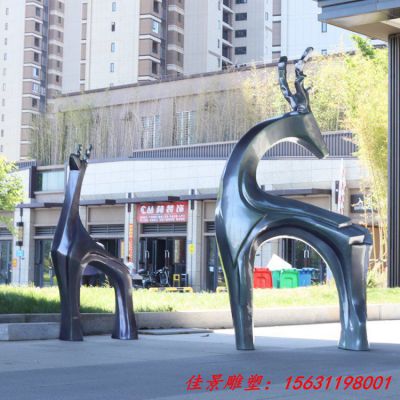 不锈钢几何梅花鹿动物雕塑