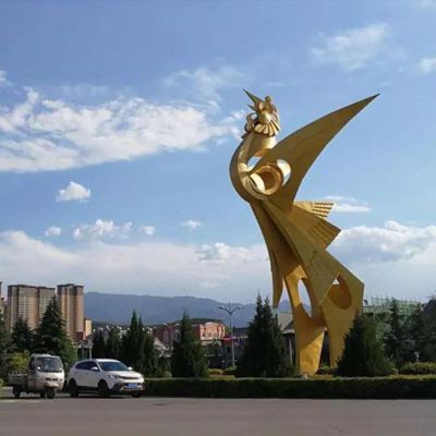 金色凤凰雕塑 不锈钢动物雕塑