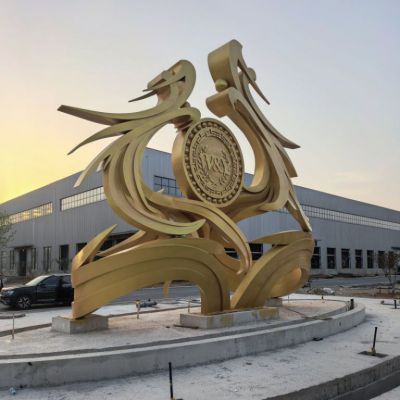 双雄铸鼎 不锈钢景观雕塑